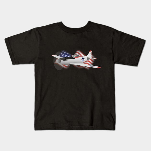 P-51 Mustang WWII Airplane with Flag Kids T-Shirt by NorseTech